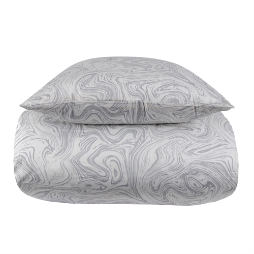 Mönstrat sängkläder 140x200 cm - 100% mjuk bomullssatin - Marmor ljusgrå - By Night bäddset