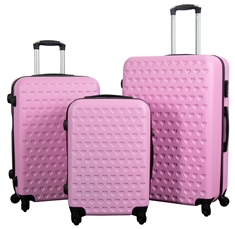 Rullväskor i set - 3 st - Rosa med hjärtan - Hard case resväskeset - Stötsäker polypropylen