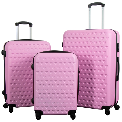 Resväskset - 3 st. Erbjudanden på hardcase resväskor - Rosa resväska med hjärtan