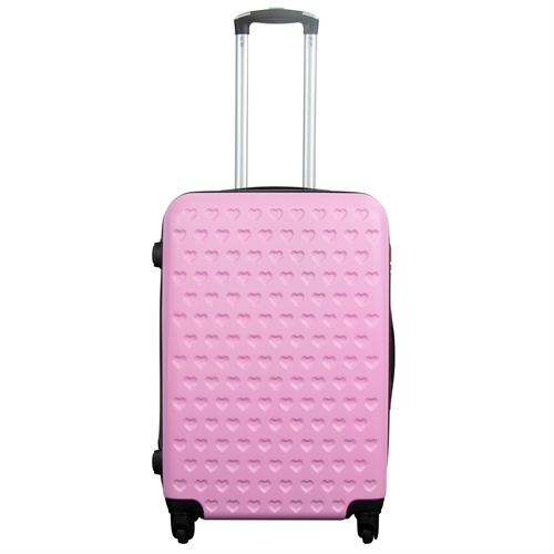 Medium resväska - Rosa med hjärtan hardcase resväska - Exklusiv resväska med 4 hjul