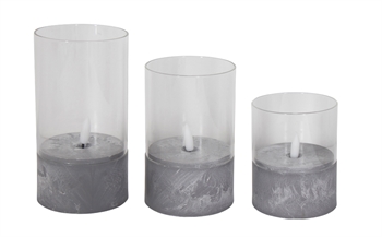 Led-ljus - 3 st. i Cylinderglas - Botten med cementlook - 3D-lågor