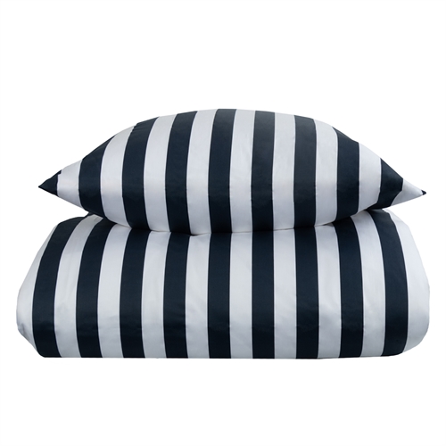 Randiga sängkläder för dubbeltäcke - 200x220 cm - Mjuk bomullssatin - Nordic Stripe - Blått och vitt bäddset