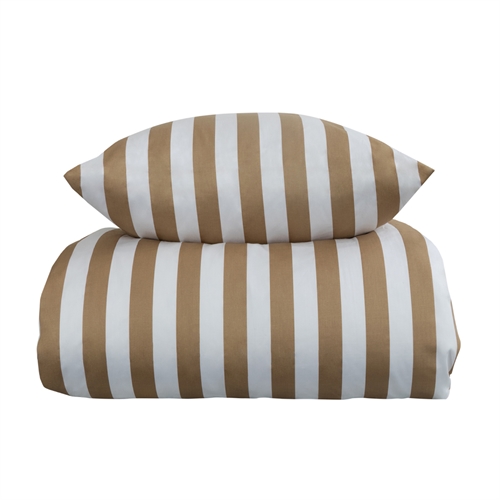 Randiga sängkläder - 150x210 cm - Mjuk bomullssatin - Nordic Stripe - Sandfärgat och vitt bäddset