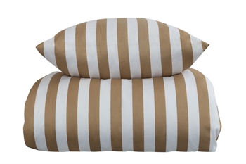 Randigt påslakanset- 140x220 cm - Mjuk bomullssatin - Nordic Stripe - Sand och vit sängkläder set