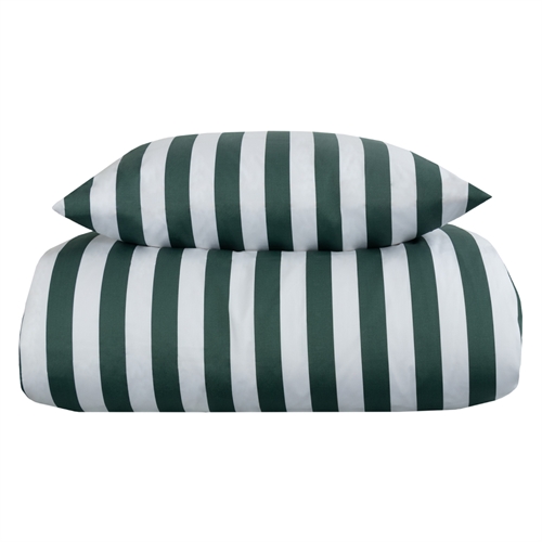 Randiga sängkläder - 150x210 cm - Mjuk bomullssatin - Nordic Stripe - Grönt och vitt bäddset