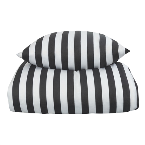 Randiga sängkläder - 140x220 cm - Mjuk bomullssatin - Nordic Stripe - Mörkgrått och vitt bäddset