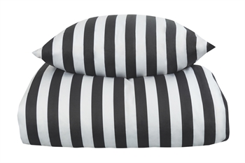 Randigt påslakanset till dubbeltäcke - 200x200 cm - Mjuk bomullssatin - Nordic Stripe - Mörkgrå och vit sängkläder set