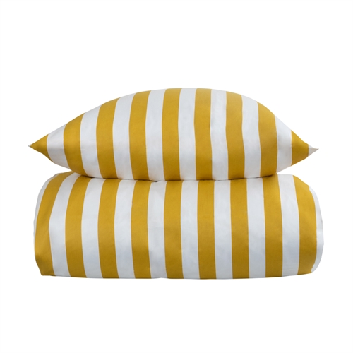 Randiga sängkläder för täcke i king size-storlek - 240x220 cm - Mjuk bomullssatin - Nordic Stripe - Gult och vitt bäddset