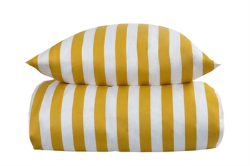 Randigt påslakanset till dubbeltäcke - 200x200 cm - Mjuk bomullssatin - Nordic Stripe - Gul och vit sängkläder set