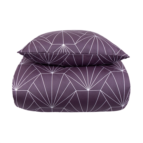 Sängkläder 150x210 cm - Vändbart design i 100% bomullssatin - Hexagon plommon - Bäddset från By Night