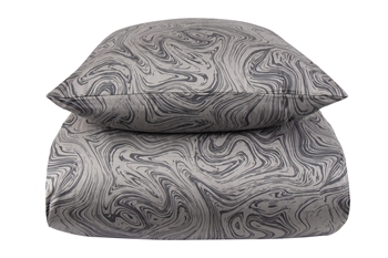 Påslakan dubbeltäcke - 200x200 cm - 100% mjuk bomullsatin - Marble dark grey - By Night - Mönstrad sängset