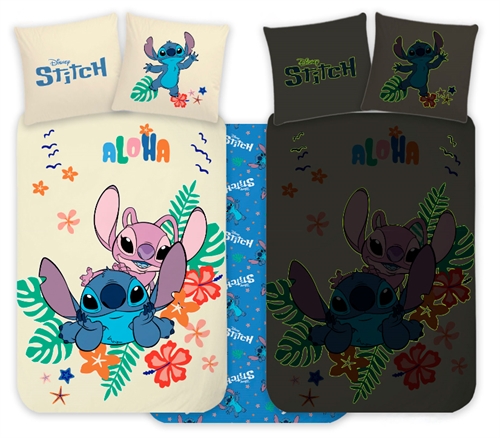 Stitch och Angel sengetøy av flanell - 100% mjuk bomull - Vändbart självlysande juniorsängset - 100x140 cm sängkläder
