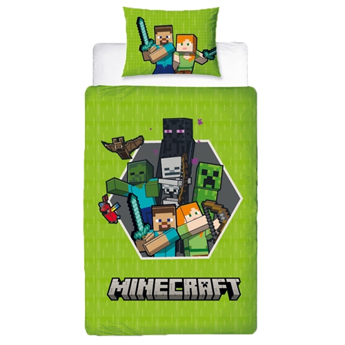 Minecraft sängkläder - 150x210 cm - Sängkläder med 2 i 1 design - 100% sängkläder i bomull