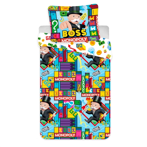 Barnsängkläder - 140x200 cm - Monopoly påslakanset - Vändbart påslakan i 100% bomull