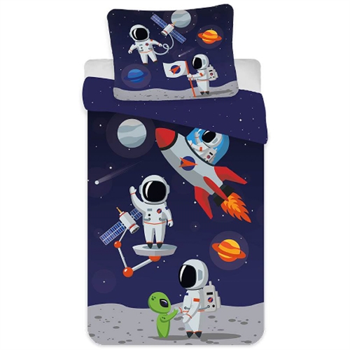 Astronaut junior sengetøy 100x140 cm - Astronaut rom sengetøy - 2 i 1 design - 100% bomull