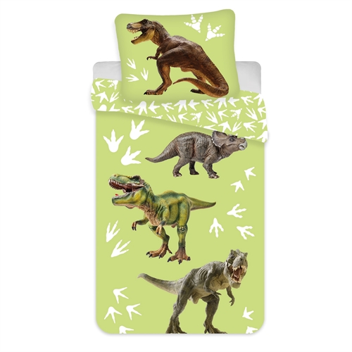 Dinosaur sengetøy 140x200 cm - 2 i 1 design - Grønt sengetøy - Dynebetræk i 100% bomuld