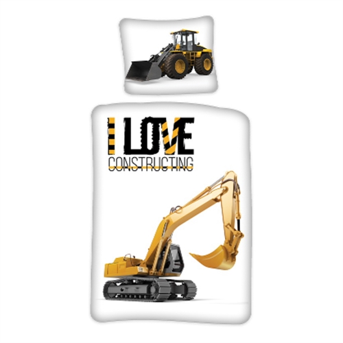 Barnsängkläder 140x200 - Påslakanset med stor grävmaskin - 100% bomull - Vändbart påslakan