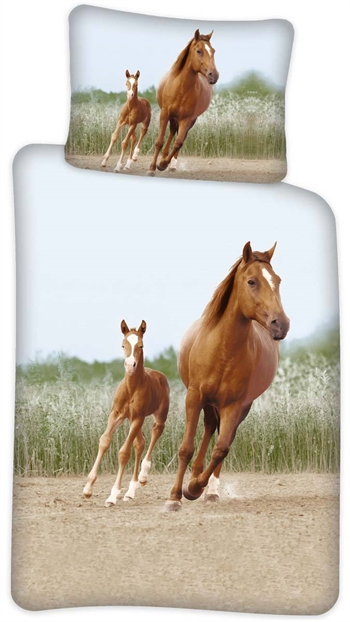 Påslakanset - Hästmamma och föl - 100% bomull - 150x210 cm