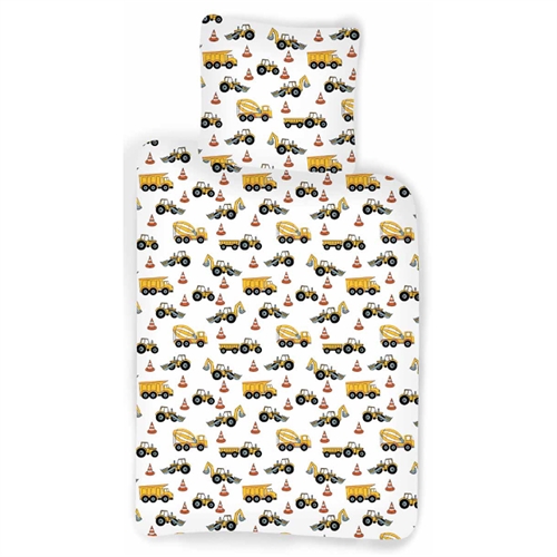 Sängkläder 150x210 cm - Bäddset med arbetsbilar - 100% bomull - Sängkläder för barn