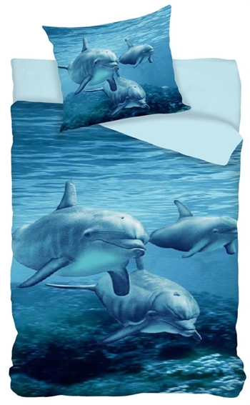 Påslakanset - Söta delfiner - 100% bomull - 150x210 cm
