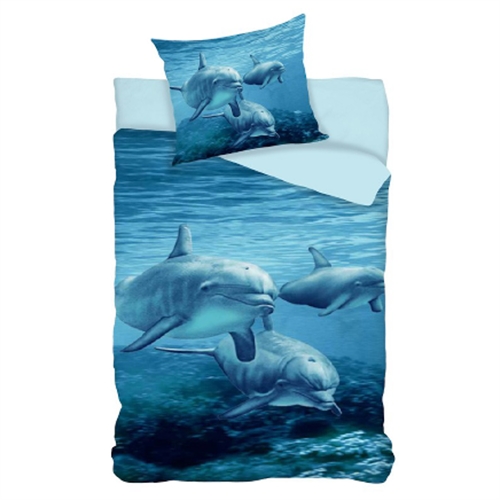 Sängkläder 150x210 cm - Simmande delfiner - Vändbart påslakan - 100 % bomullssängkläder