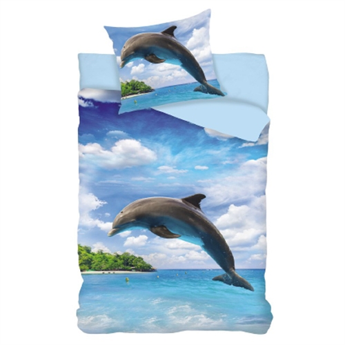 Sängkläder 150x210 cm - Delfin bäddset - 100% bomull - Sängkläder för barn