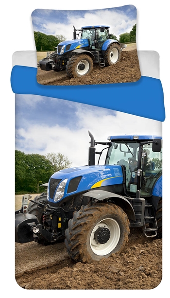 Påslakanset - 140x200 cm - Blå traktor - 100% bomull