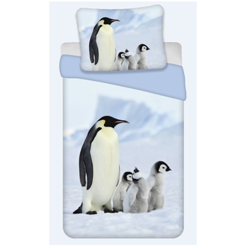 Pingvin sengetøy av flanell - 140x200 cm - Barne sengetøy med motiv av pingvinfamilie på isen - Vendbart - 100% bomull sengesett