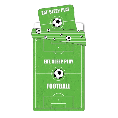 Fotbolls-sengetøy - 140x200 cm - Fotbollsplan och fotbollar - Påslakan med vändbart design - 100% bomullssängset