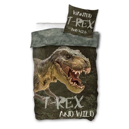 Sengetøy 140x200 cm - T-rex dinosaur sengetøy - Vendbart design - Barne sengetøy i 100% bomull