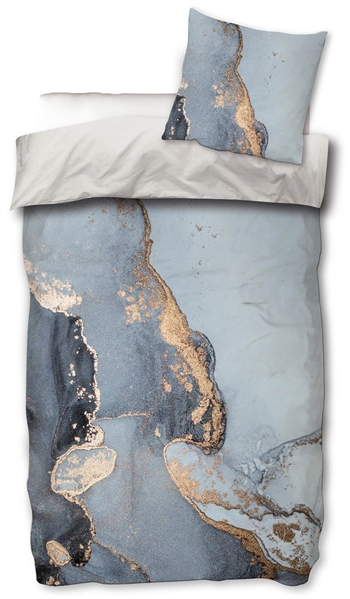 Påslakanset satin - 140x200 cm - Marble blå och guld - Marmor Påslakanset 