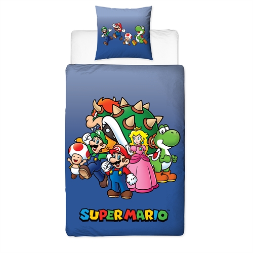 Super Mario sängkläder - 150x210 cm - Teamet - Påslakan med 2 i 1 design - 100% bomull
