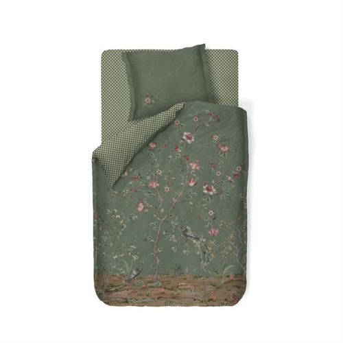 Blommigt sengetyg 140x200 cm - Grönt vändbart påslakanset i 100% mjuk bomull - Okinawa green - Pip Studio sängkläder