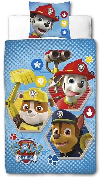 Paw Patrol sengetøy av flanell - 140x200 cm - Marshall, Rubble och Chase - Sengesett med vendbart design - 100% bomull