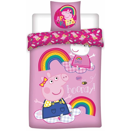 Gurli Gris sengetøy av flanell - 140x200 cm - Frida og Gurli Gris sengesett - 2 i 1 design - Sengelinned i 100% bomull