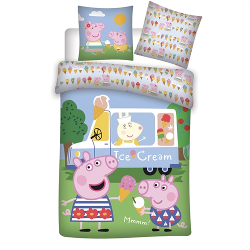 Gurli Gris junior sengetøy 100x140 cm - Gurli og Gustav Gris - Ice Cream - 100% bomull