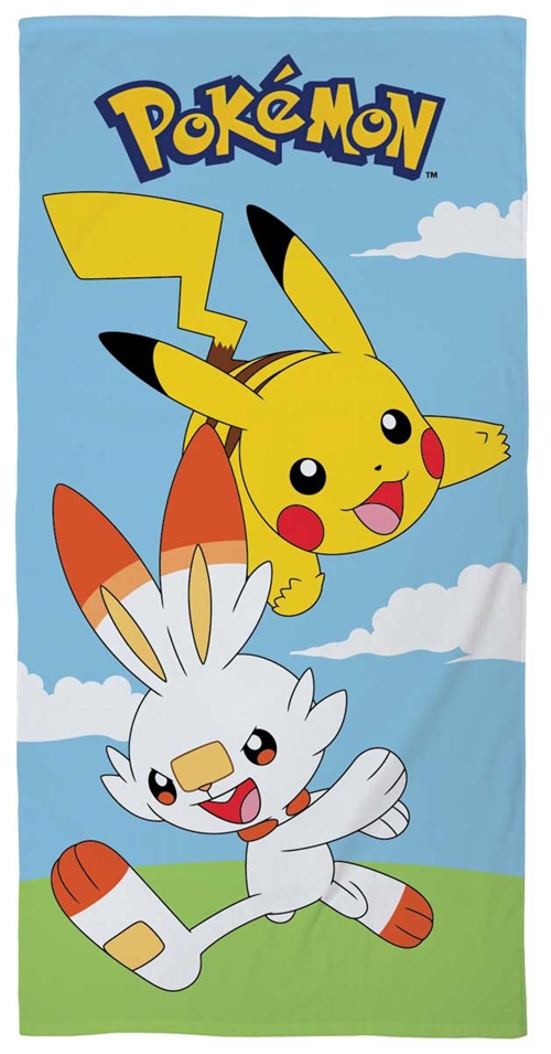 Pokémon handduk - 70x140 cm - 100% bomull - Mjuk badhandduk med Pikachu och Scorbunny