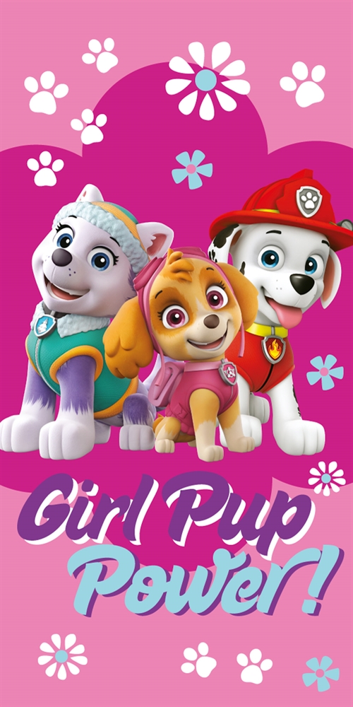 Paw Patrol handduk - 70x140 cm - 100% bomull - Girl Pup Power - Mjuk badhandduk med Skye, Everest och Marshall
