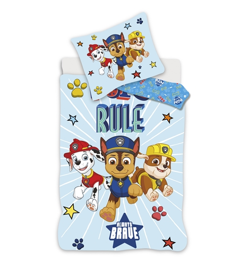 Paw Patrol junior sengetøy 100x140 cm - Alltid modig - Vendbart design - 100% bomull