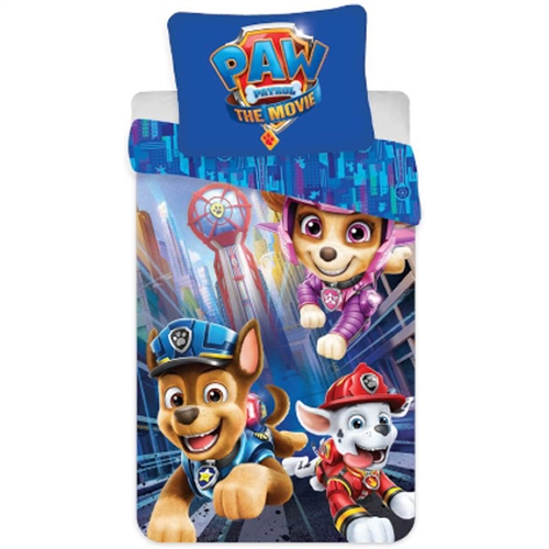 Paw Patrol junior sengetøy 100x140 cm - Paw Patrol juniorsengesett - The Movie - 2 i 1 - 100% bomull