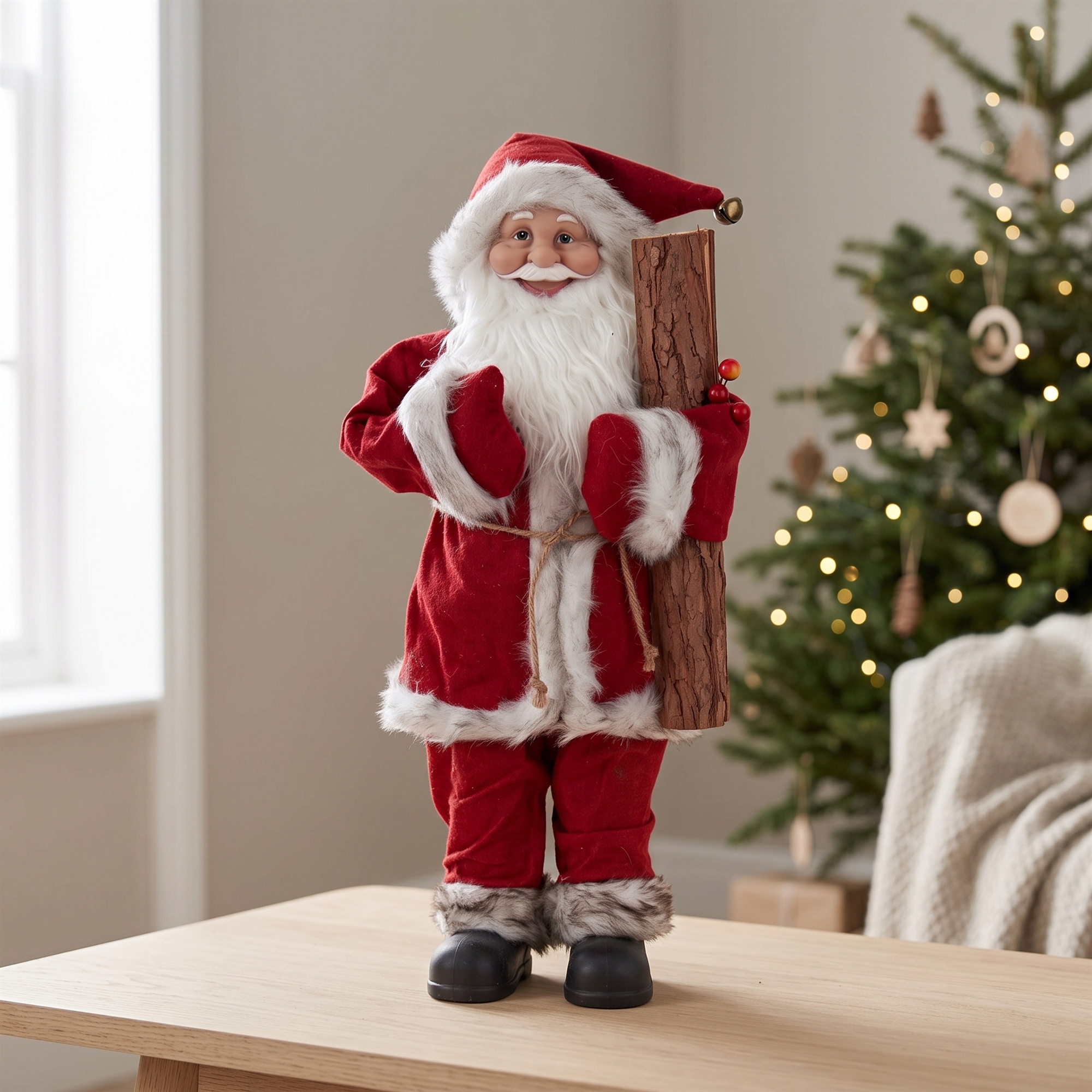 Jultomte 60 cm hög - Med julgran och bjällra - Vacker juldekoration för hemmet