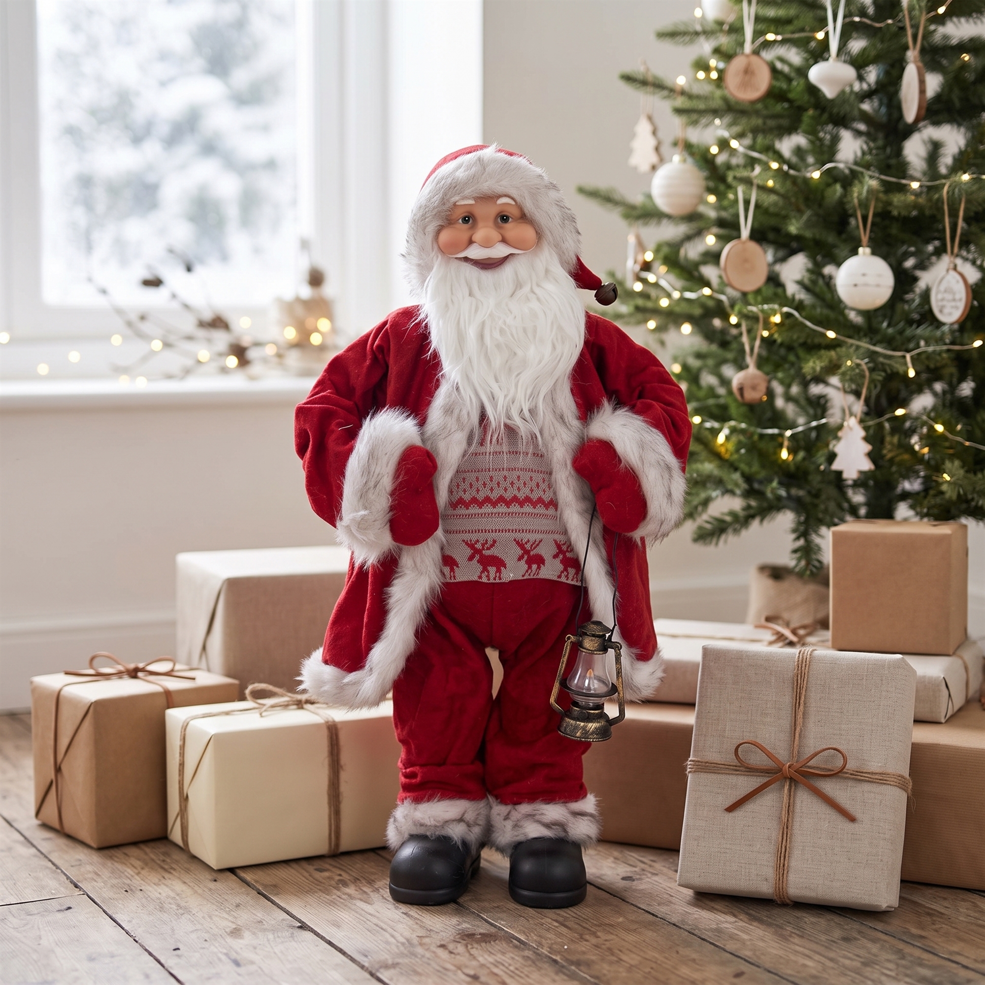 Jultomte 60 cm hög – Med lykta och bjällra – Vacker juldekoration för hemmet