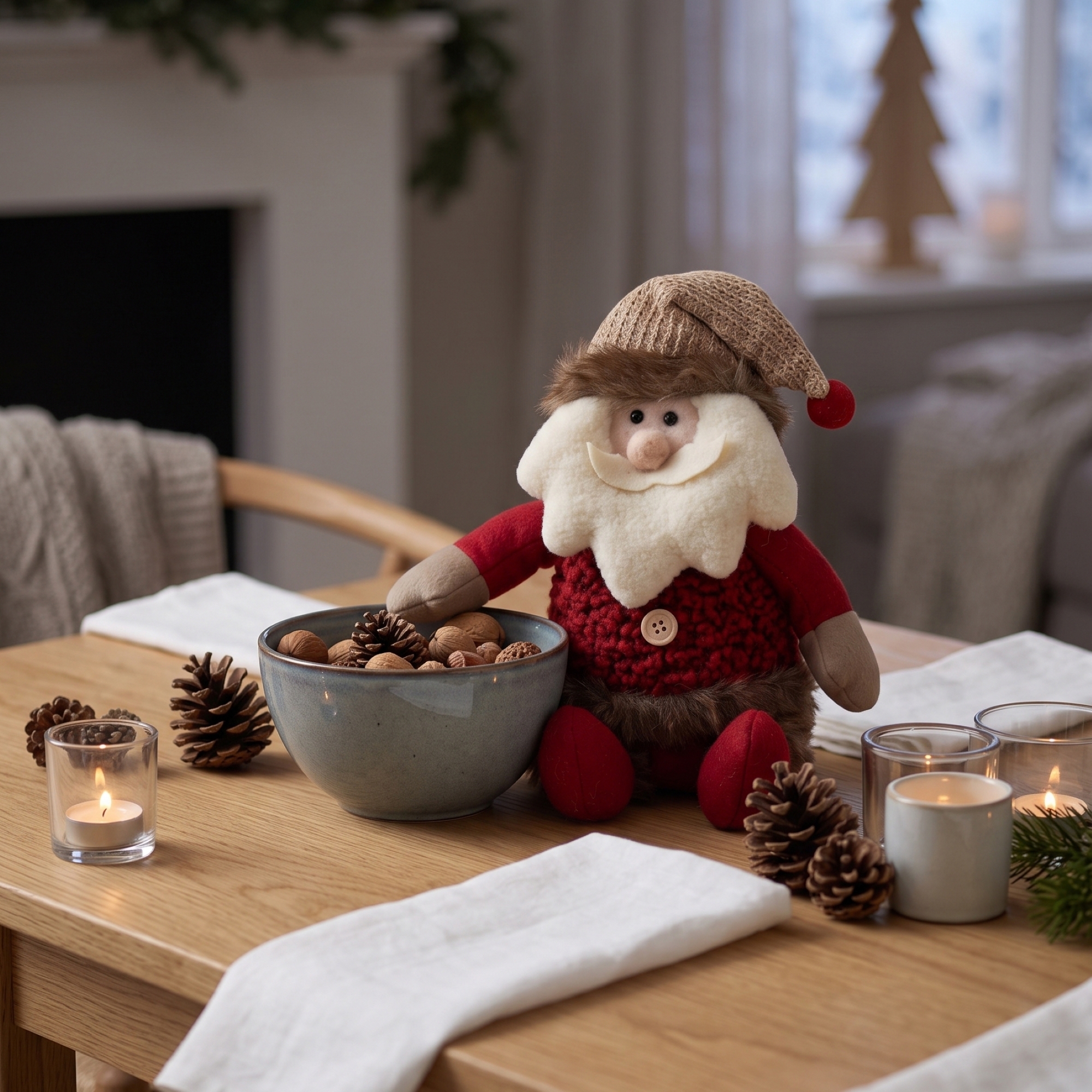 Tomte med vitt skägg och stickad tröja - 30 cm - Tomten - Perfekt juldekoration för hemmet