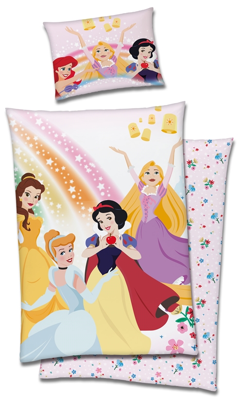 Prinsess junior sengetøy 100x140 cm - Disney prinsesser - 2 i 1 design - 100% bomull