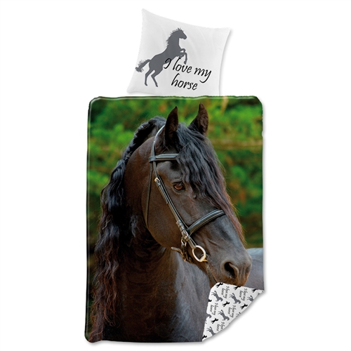 Häst sängkläder 140x200 cm - I love my horse - Vändbart påslakan - 100% bomullssängset