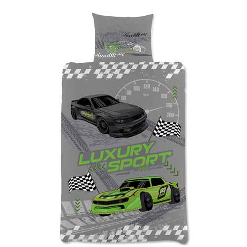 Barnsängkläder med racerbilar 140x200 cm - Vändbart påslakanset - 100% bomullssängkläder