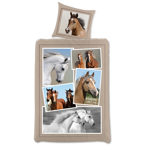 Hästsängkläder 140x200 cm - Hästsängkläder med små bilder - 2 i 1 design - Påslakan i 100% bomull