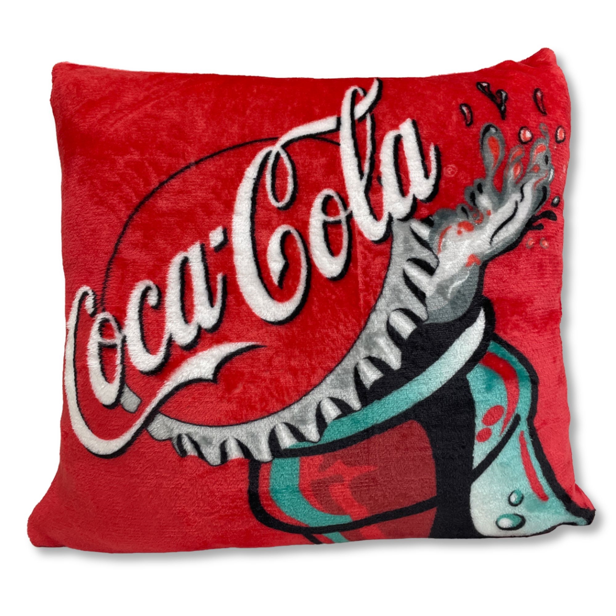 Coca Cola prydnadskudde - 43x43 cm - Mjuk röd fleecekudde