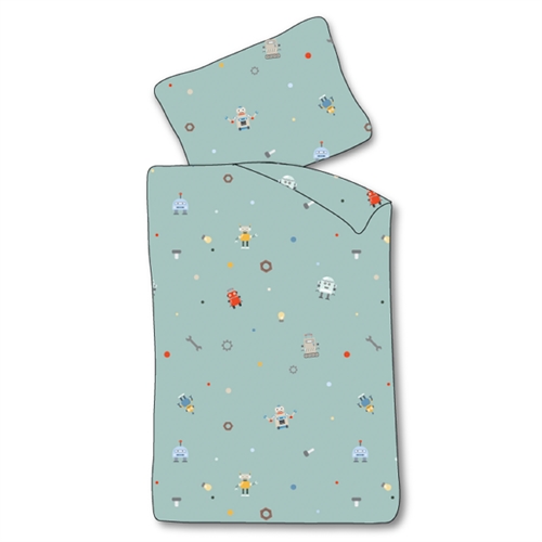 Junior sengetøy 100x140 cm - Blått sengesett med roboter - 100% mykt bomulls sengetøy