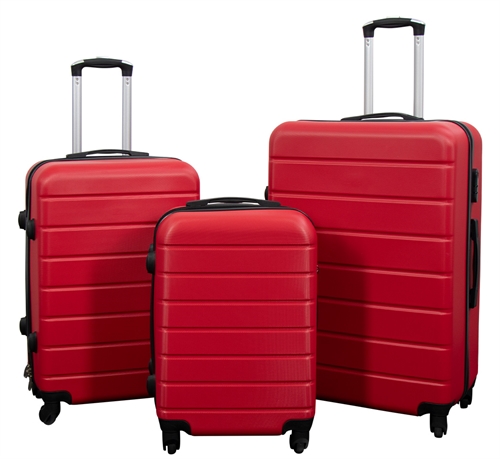 Koffert erbjudande - Set med 3 st. - Exklusivt hardcase koffertsats - Strib Röd